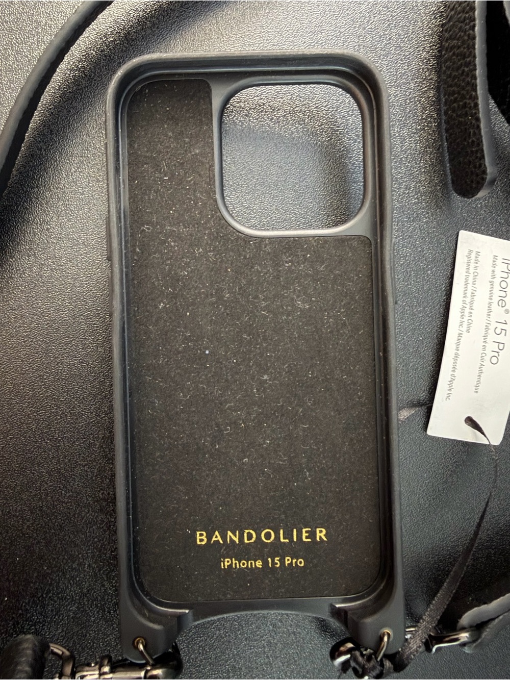 Bandolier Black Leather Crossbody Phone Case with Detachable Strap 15 Pro - Picture 6 of 11